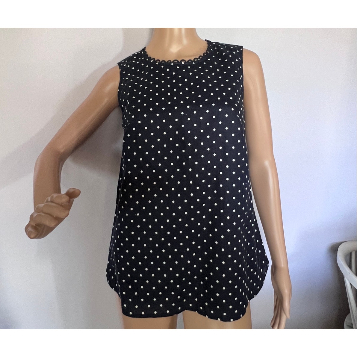 J. Crew Navy Blue White Polka Dot Linen Tank Top Size 0